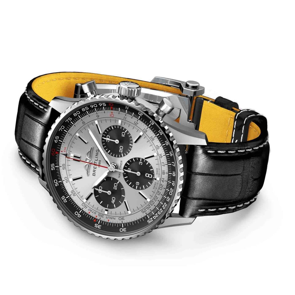 Breitling Navitimer B01 Chronograph Grey Dial Black Leather Strap Men’s Watch