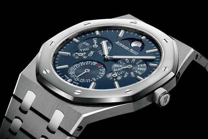Audemars Piguet Royal Oak 41 Perpetual Calendar Ultra-Thin Silver Blue Dial Automatic Mens Watch - Therealtime