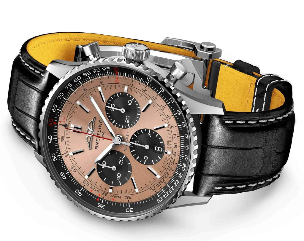 Breitling Navitimer B01 Chronograph Brown Dial Black Leather Strap Men’s Watch