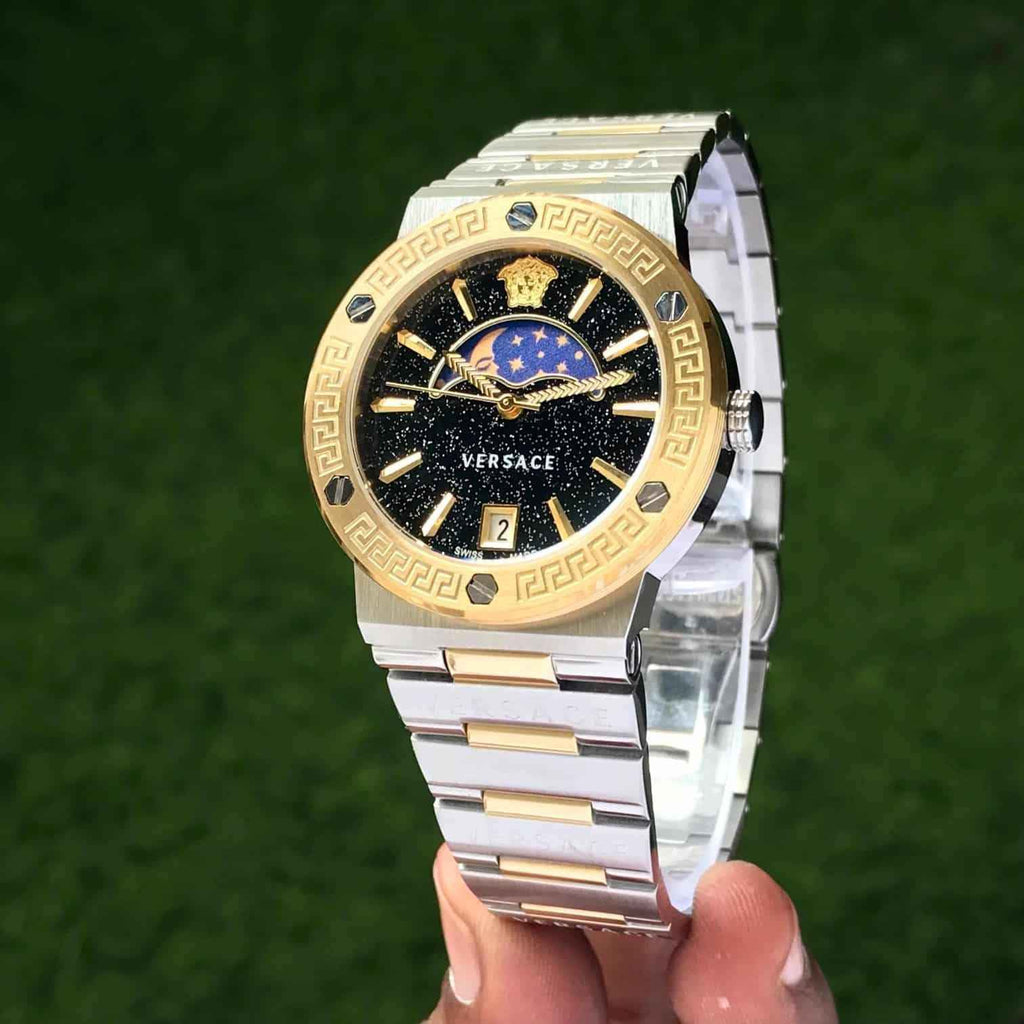 VERSACE VE7G00223 GRECA LOGO Moon Phase Two Tone Analog Womens Watch