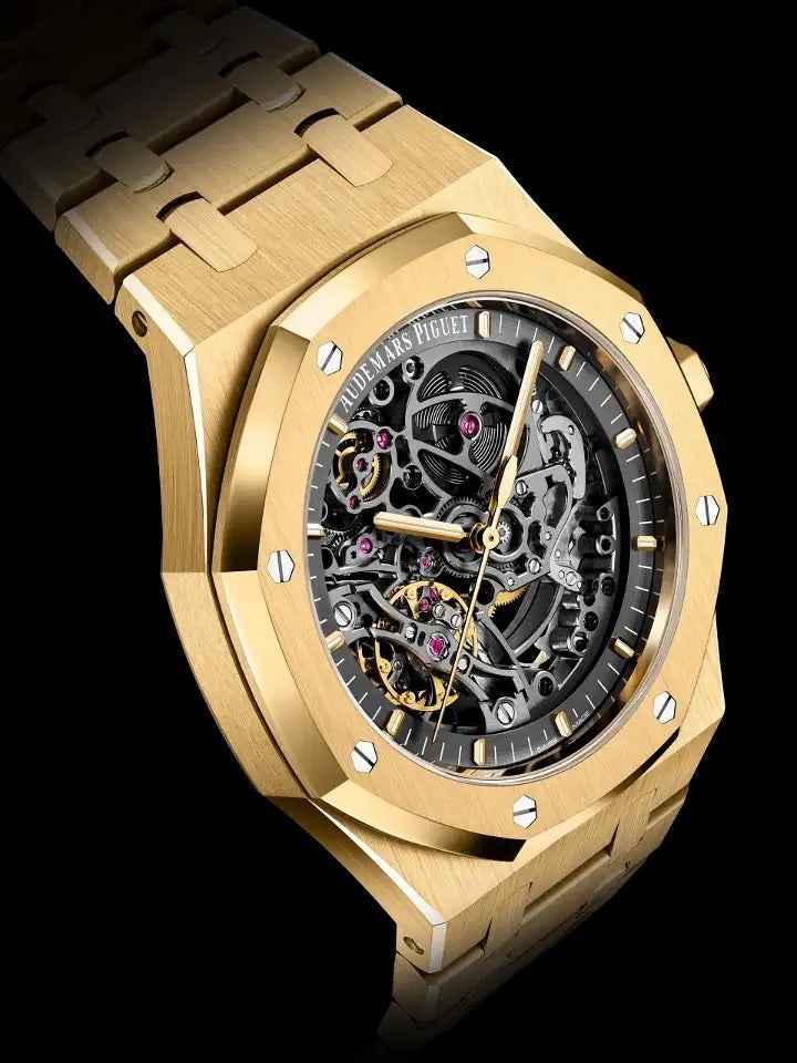 Audemars Piguet Royal Oak Double Balance Wheel Open worked Full Gold Skeleton Dial Automatic Mens Watch - Therealtime