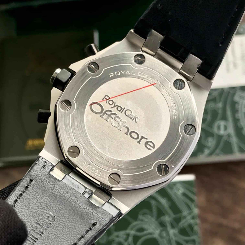 Audemars Piguet Offshore Chronograph Watch with Black Leather Strap and White Dial for Men - Therealtime