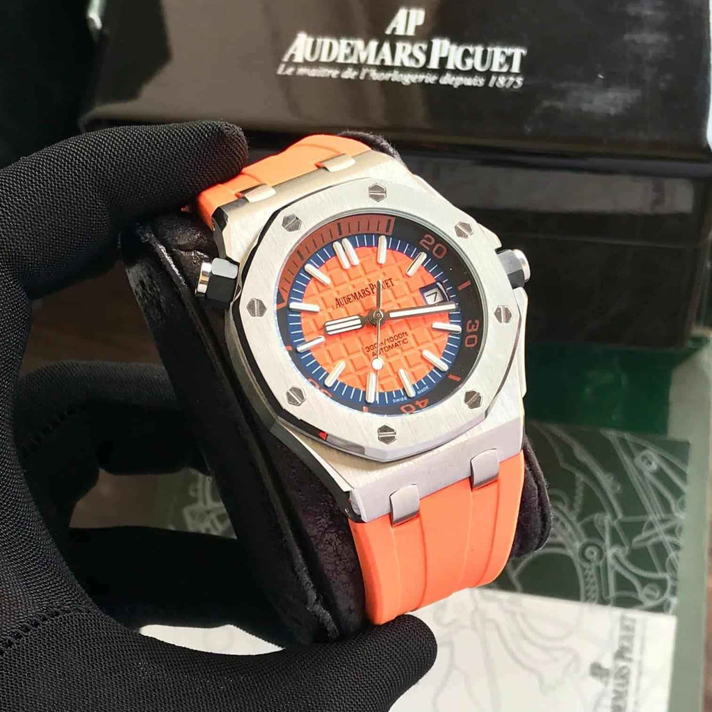 Audemars Piguet Royal Oak Offshore Stainless Steel Orange Dial Automatic Mens Watch - Therealtime