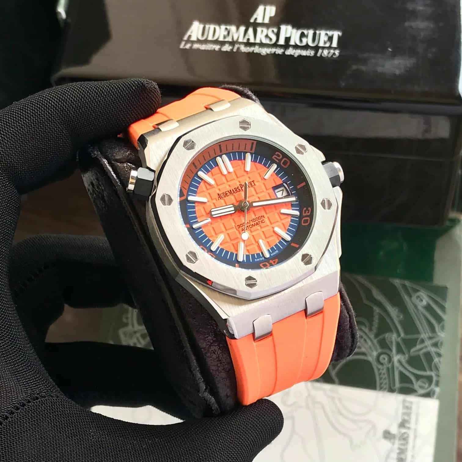 Audemars Piguet Royal Oak Offshore Stainless Steel Orange Dial Automatic Mens Watch - Therealtime