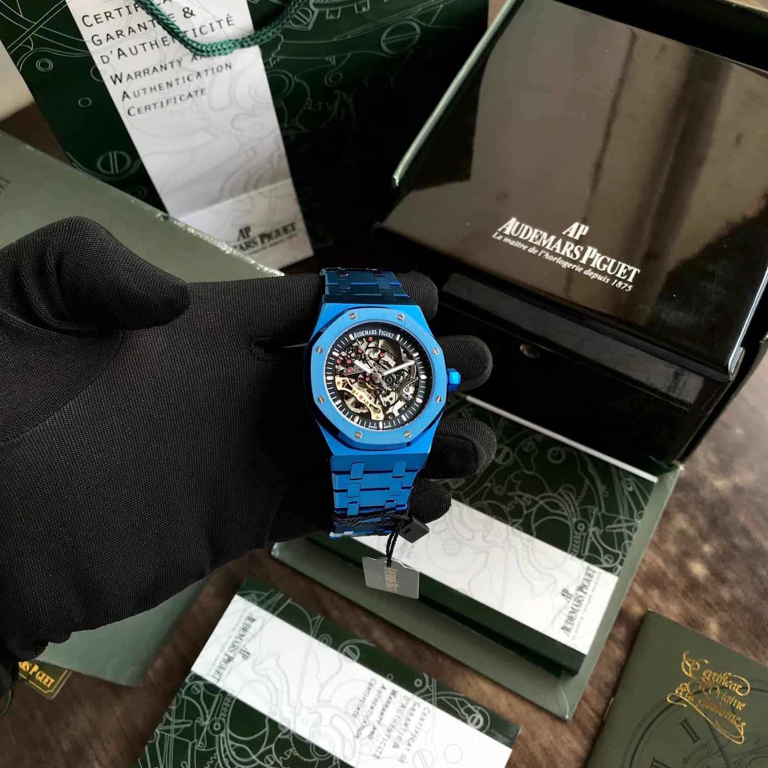 Audemars Piguet Royal Oak Double Balance Wheel Open worked Full Blue Skeleton Dial Automatic Mens Watch - Therealtime