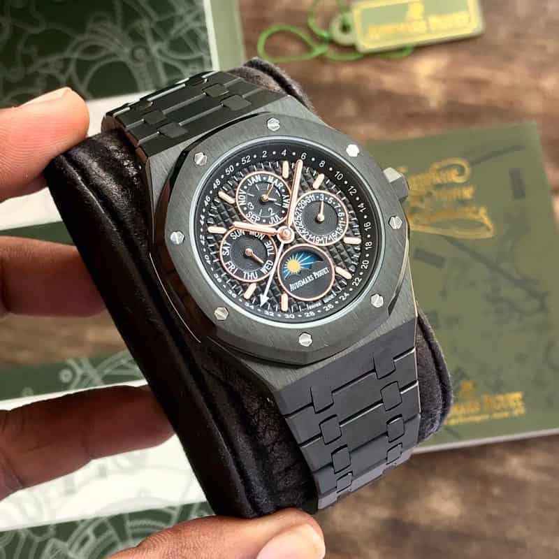 Audemars Piguet Perpetual Calendar Open Worked Full Black Automatic Mens Watch - Therealtime