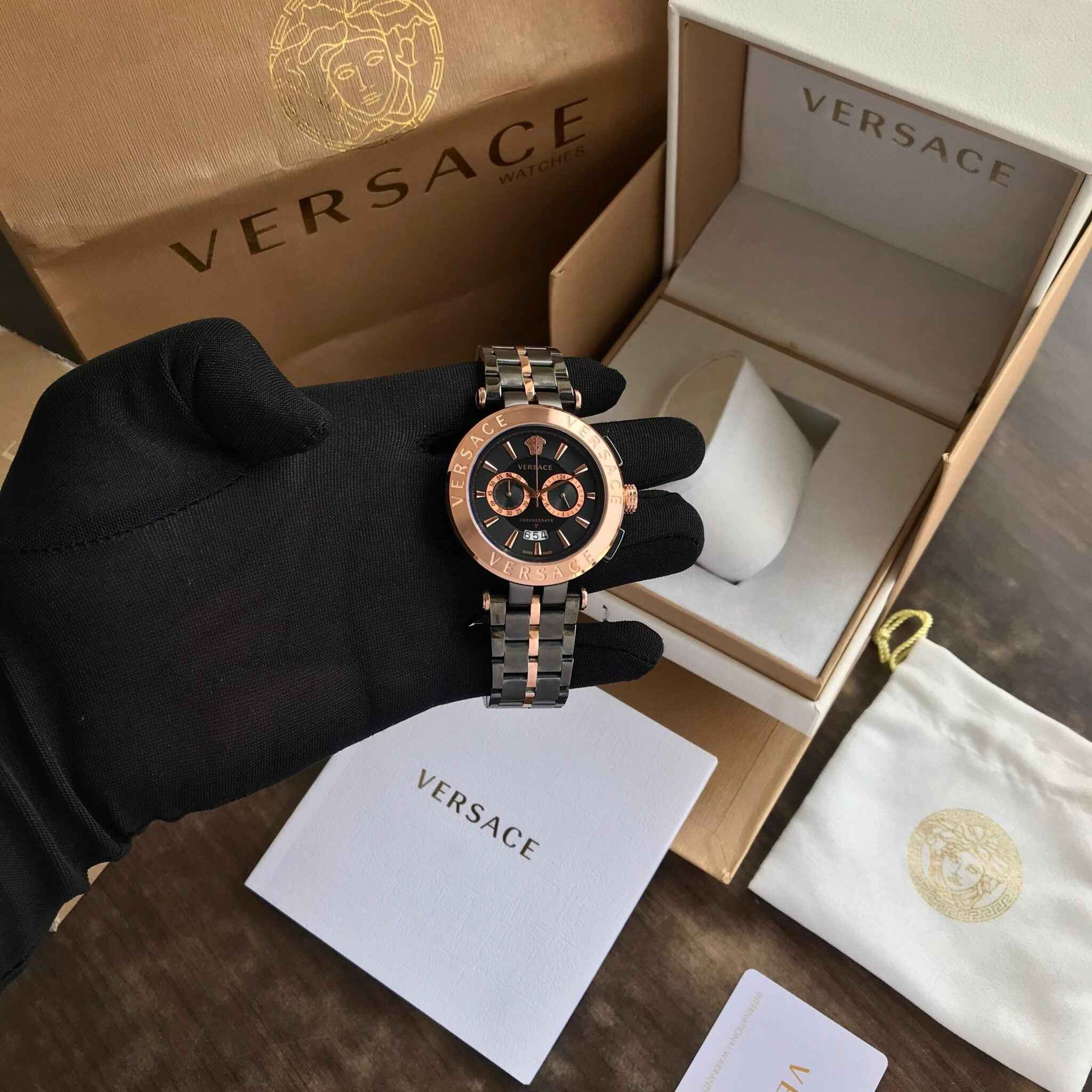 Versace 8538G Stainless Steel Black Japanese Mens Watch