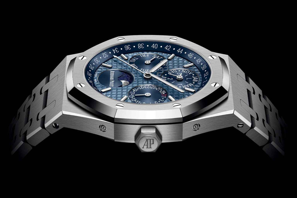 Audemars Piguet Perpetual Calendar Open Worked Silver Blue Dial Automatic Mens Watch - Therealtime