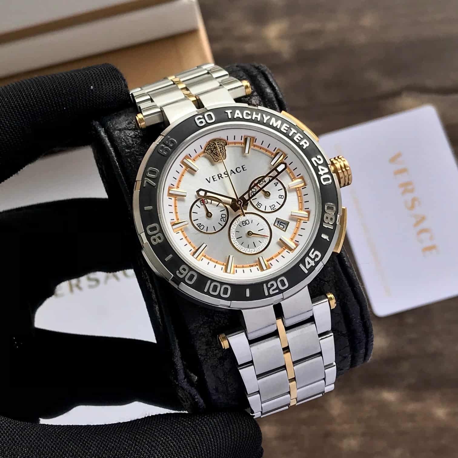 Versace Essential Black Dial VEK400621 Stainless Steel Analogue Watch For Mens