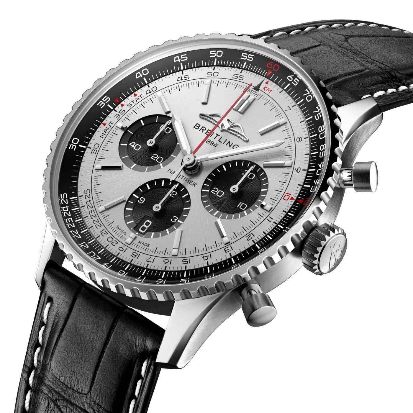 Breitling Navitimer B01 Chronograph Grey Dial Black Leather Strap Men’s Watch