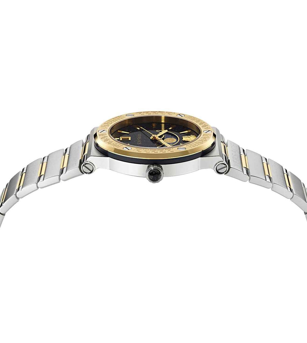 VERSACE VE7G00223 GRECA LOGO Moon Phase Two Tone Analog Womens Watch