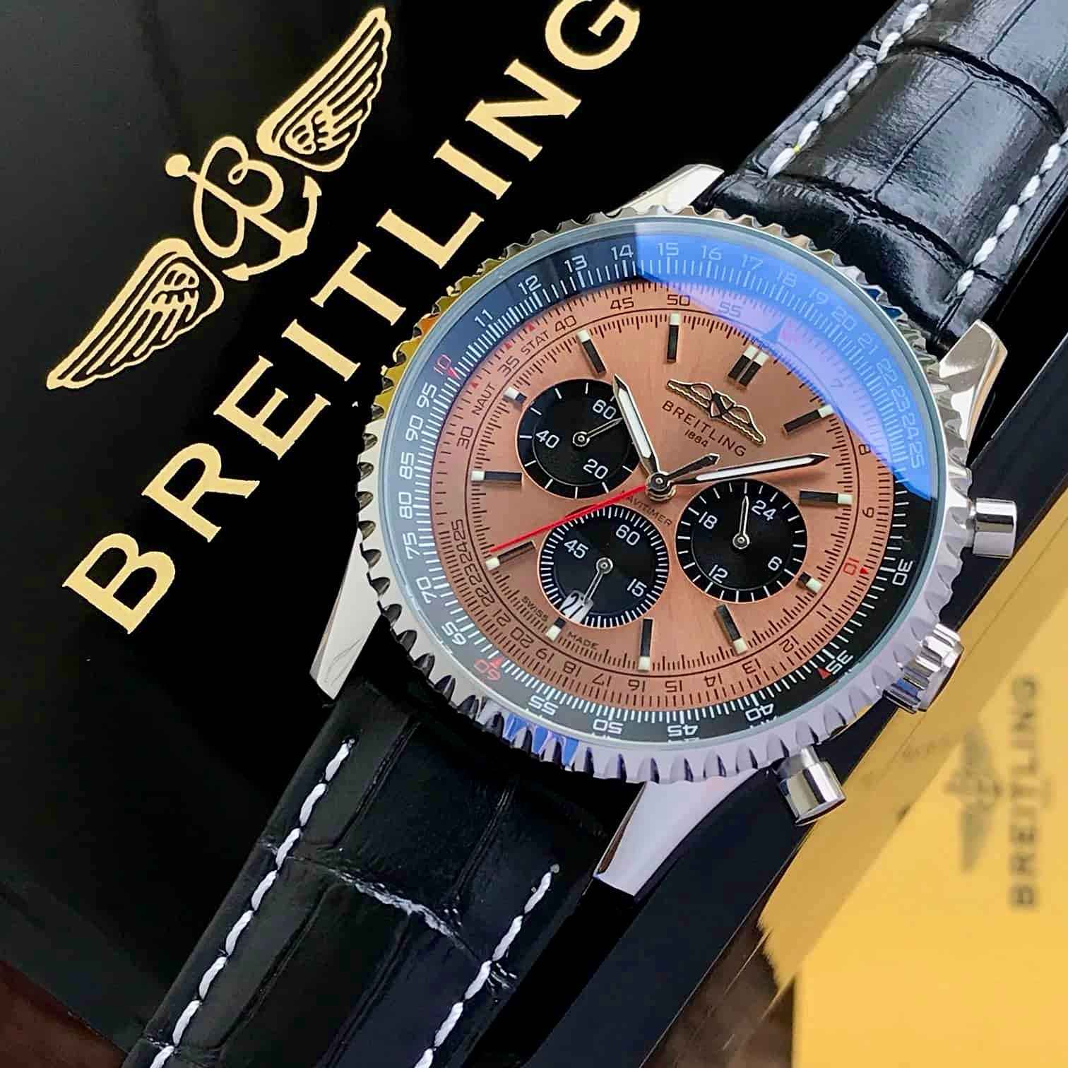 Breitling Navitimer B01 Chronograph Brown Dial Black Leather Strap Men’s Watch