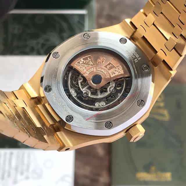 Audemars Piguet Royal Oak Double Balance Wheel Open worked Full Gold Skeleton Dial Automatic Mens Watch - Therealtime