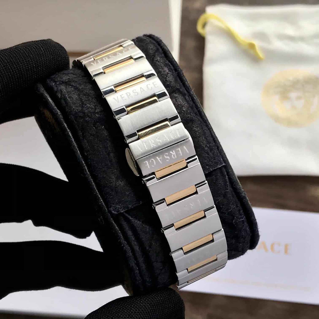 VERSACE VE7G00223 GRECA LOGO Moon Phase Two Tone Analog Womens Watch
