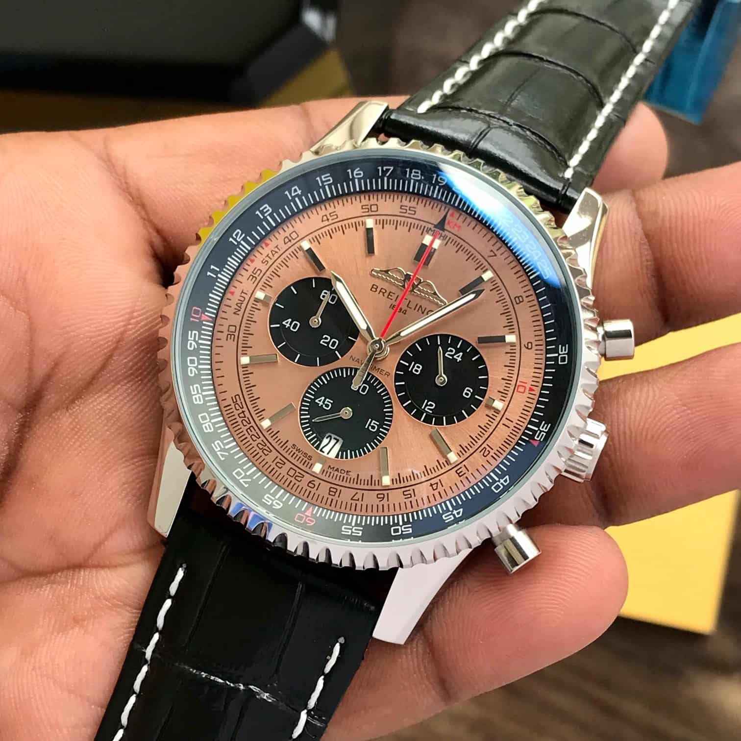 Breitling Navitimer B01 Chronograph Brown Dial Black Leather Strap Men’s Watch