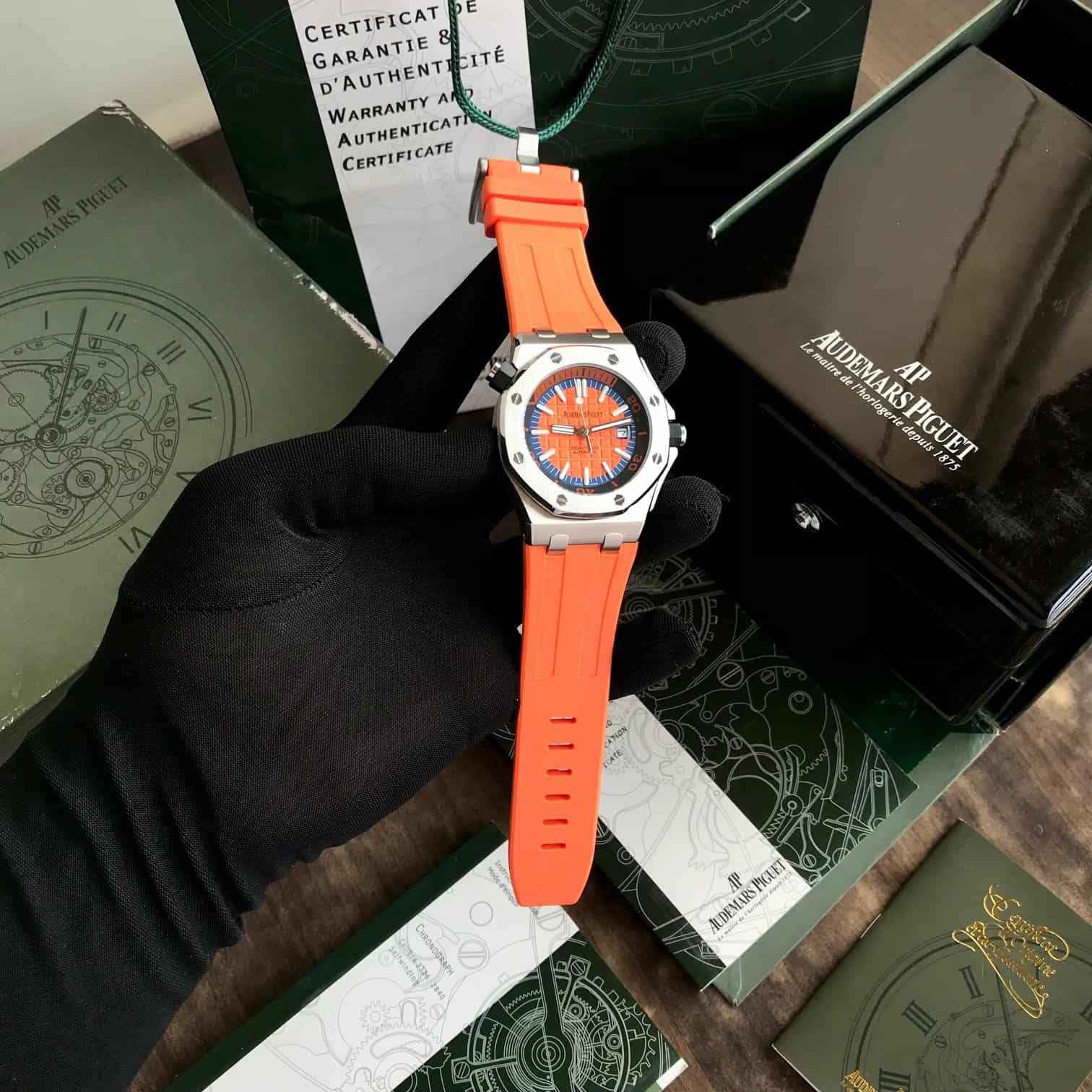 Audemars Piguet Royal Oak Offshore Stainless Steel Orange Dial Automatic Mens Watch - Therealtime