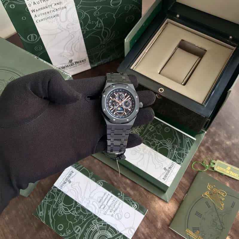 Audemars Piguet Perpetual Calendar Open Worked Full Black Automatic Mens Watch - Therealtime