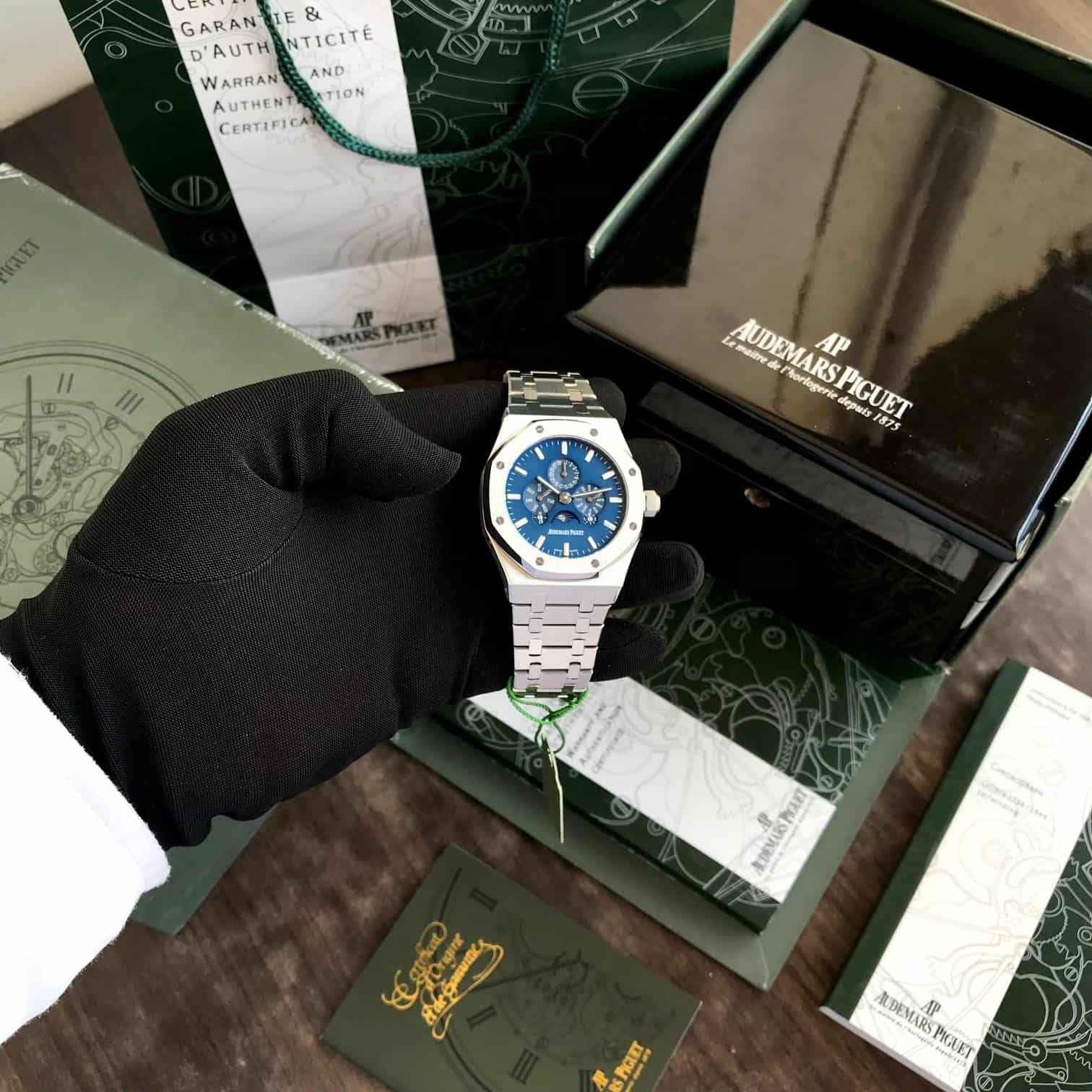 Audemars Piguet Royal Oak 41 Perpetual Calendar Ultra-Thin Silver Blue Dial Automatic Mens Watch - Therealtime