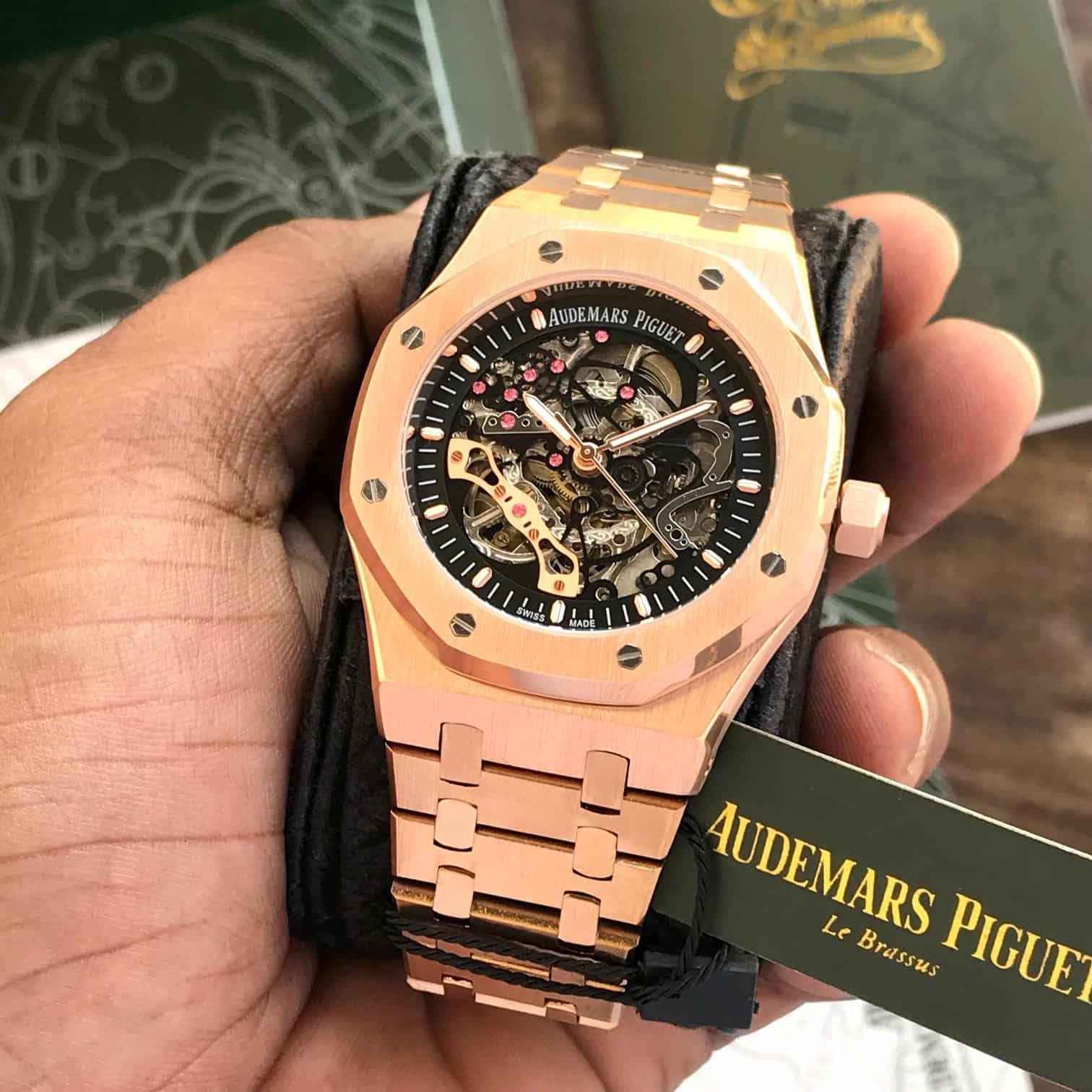 Audemars Piguet Royal Oak Double Balance Wheel Open worked Full Gold Skeleton Dial Automatic Mens Watch - Therealtime